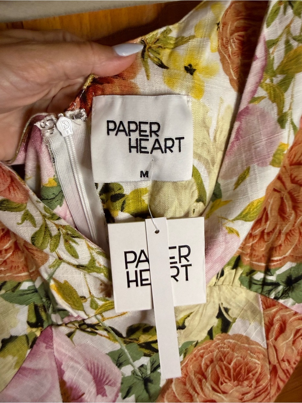 Paper Heart Floral V-Neck Maxi Dress Linen Blend Size Medium - Picture 5 of 8